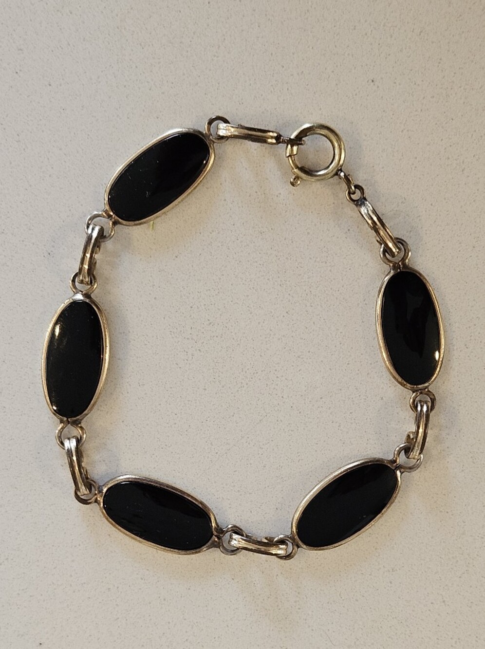 Victorian 12k GF Black Onyx Link Bracelet 7"